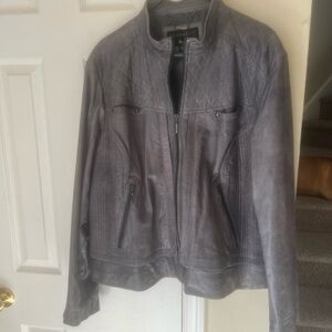 Bernardo Soft Leather Jacket Size 2X Gold Mob Wife Old Money Quiet Luxury Gray